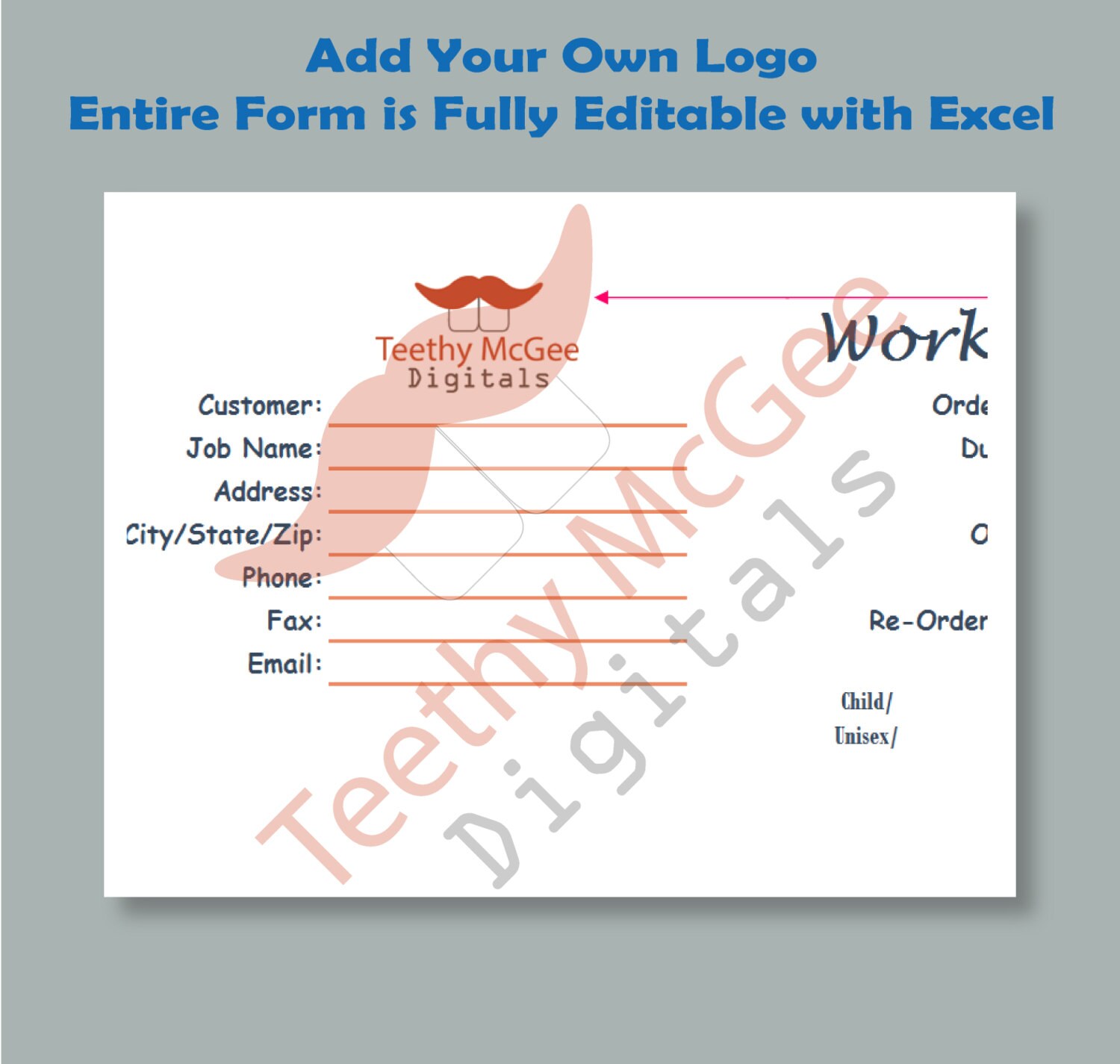 Editable Work Order Form for Screen Printing Instant Download Colorful ...