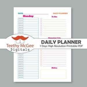 7 Daily Planners for Time Management - Instant Download Printable Organization Tool