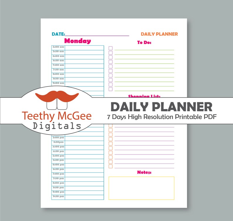 7 Daily Planners for Time Management Instant Download Printable