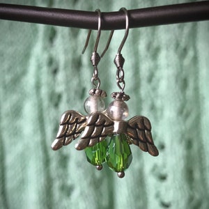 Skygrass Angel earrings with silver wings and glass beads image 1