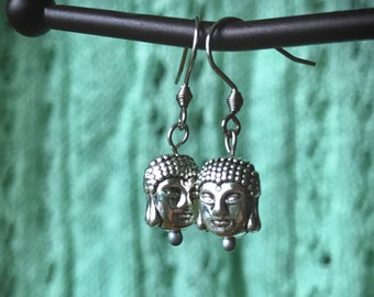Skygrass - Silver Buddha head earrings