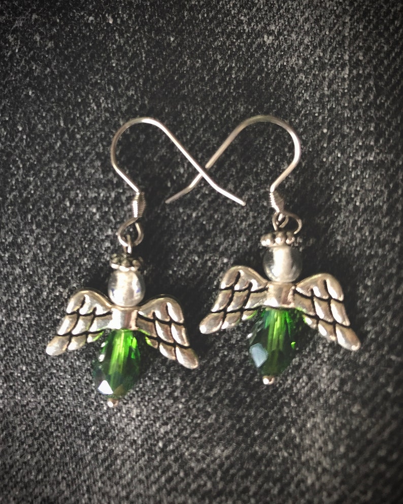 Skygrass Angel earrings with silver wings and glass beads image 2