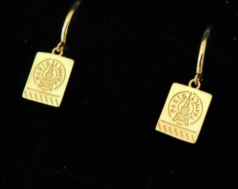 Adorable 925 Sterling Silver 14K Gold Plated Square Eiffel Tower Stamped Earrings