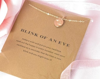 Make A Wish  Blink Of An Eye   Evil Eye Gold Plated Pendant Necklace