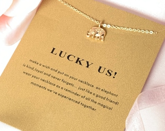 Make A Wish Lucky Us Best Friend  Elephant Gold Plated Pendant Necklace