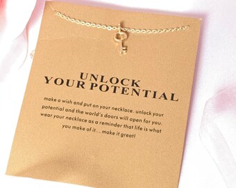 Make A Wish Unlock your Potential Gold Plated Key Pendant Necklace