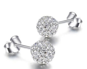 925 Sterling Silver Crystal Ball Sparkle Silver Plated Earings Perfect gift for that someone special who is hard to shop for