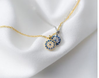 Dainty 925 Sterling Silver/ 14K Gold plated Pave Evil Eye Necklace Cubic Zirconia/Religious/Minimalist/
