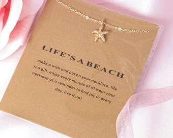 Make A Wish Life's a Beach Gold Plated Starfish Pendant Necklace