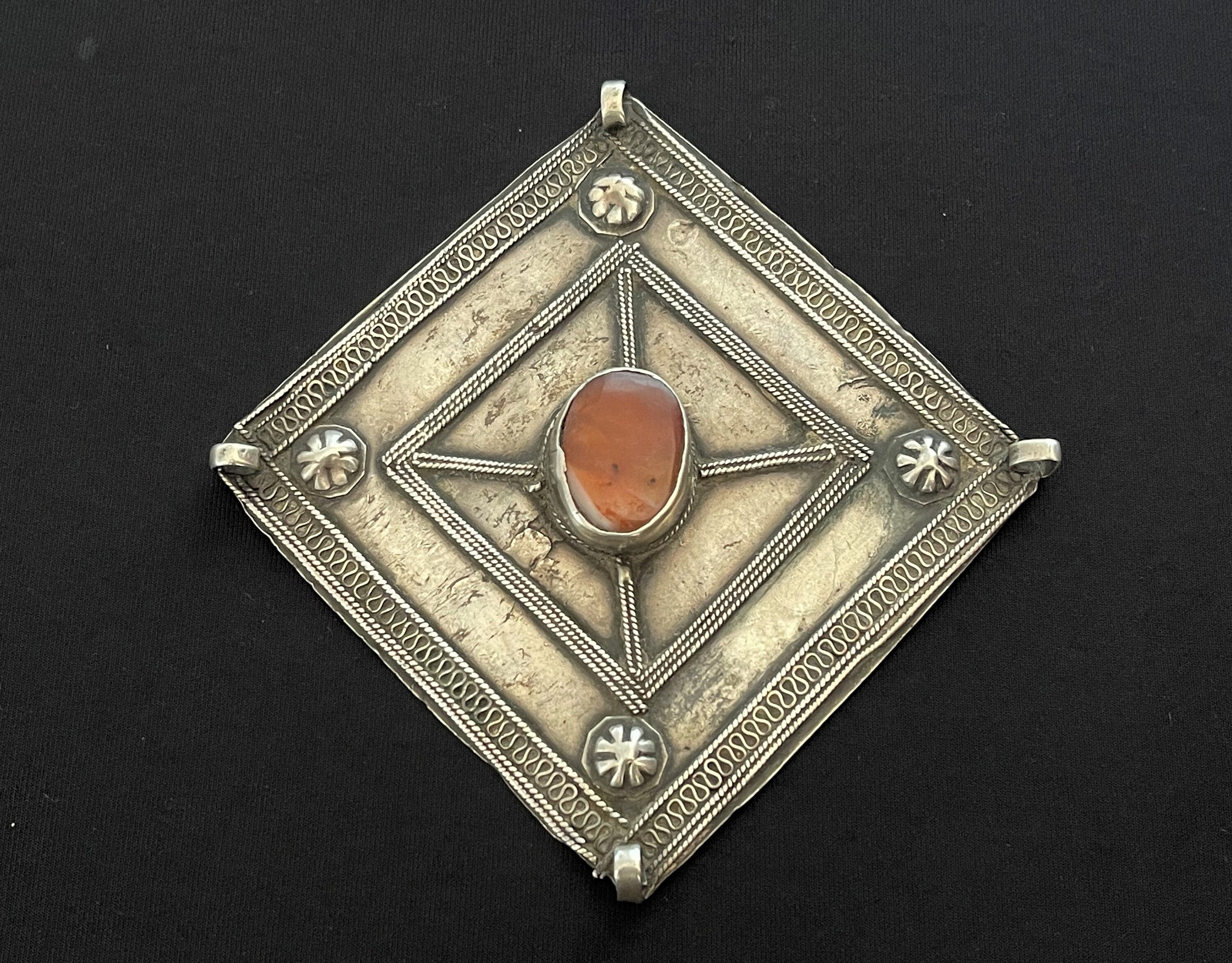 Antique Turkmen Tribal Silver Talismanic Pendant With