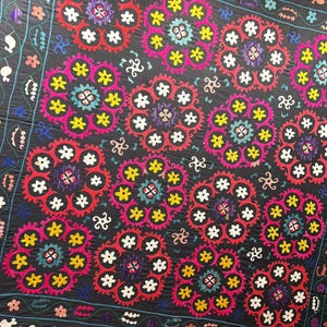 Colorful Uzbekistan Silk Embroidered Suzani & Hanging Decoraiton - Shipping İncluded. (90.5&#39;&#39; x 90.5&#39;&#39;)İnc.