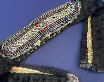 Central - Asian Antique Tribal Ceremonial Silver Headband with Velvet - Shipping İncluded. (21'' x 2'') İnc.
