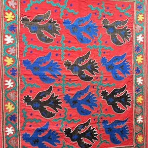 Vintage Uzbekistan Silk Embroidered Suzani & Hanging Decoration - Shipping İncluded. (53.5&#39;&#39; x 43&#39;&#39;)İnc.