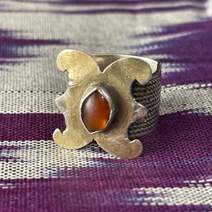 Antique Turkmen Silver Ring with Carnelian & Gilded - Shipping İncluded.