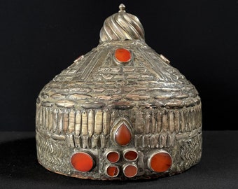 Antique Afghanistan Tribal Silver Ceremonial Skullcap & Hat - Free Shipping.