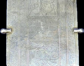 Turkmen Handcarved Silver Talismanic Amulet Pendant - Shipping İncluded. (2.5'' x 2'') İnc.