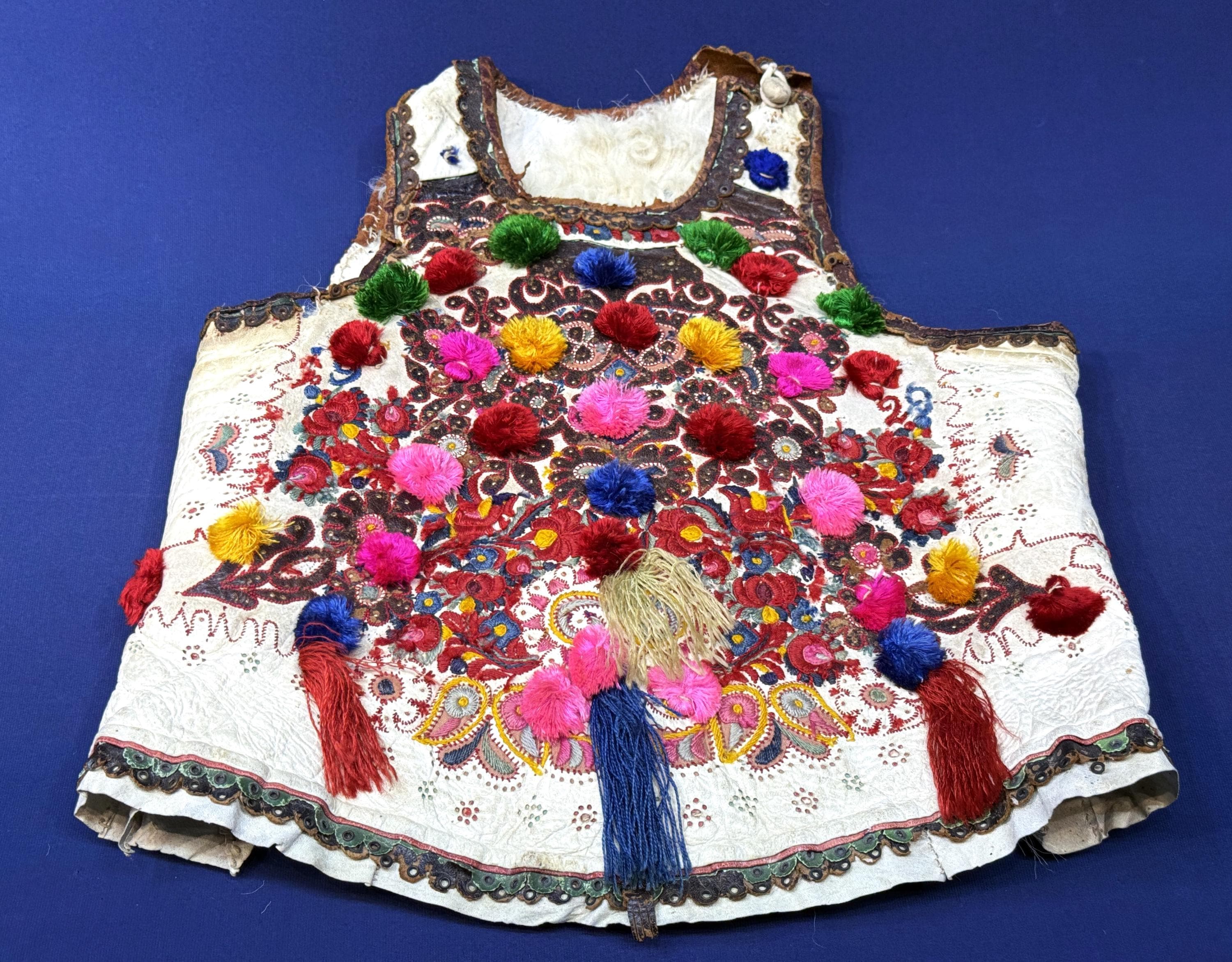 Antique Hungarian & Ukrainian Traditional Leather Children Vest - Shipping İncluded. (16'' x 16'') İnc.