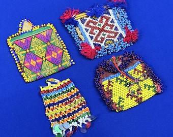 Traditional Group of Silk and Beaded Mini Bags - Shipping İncluded.