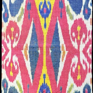 Antique Uzbekistan Silk Adras İkat Fragment - Shipping İncluded. (30.5&#39;&#39; x 16&#39;&#39;) İnc.