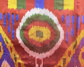 Traditional Uzbekistan Silk on Silk İkat Fragment - Shipping İncluded. (33.5'' x 17.5'') İnc.