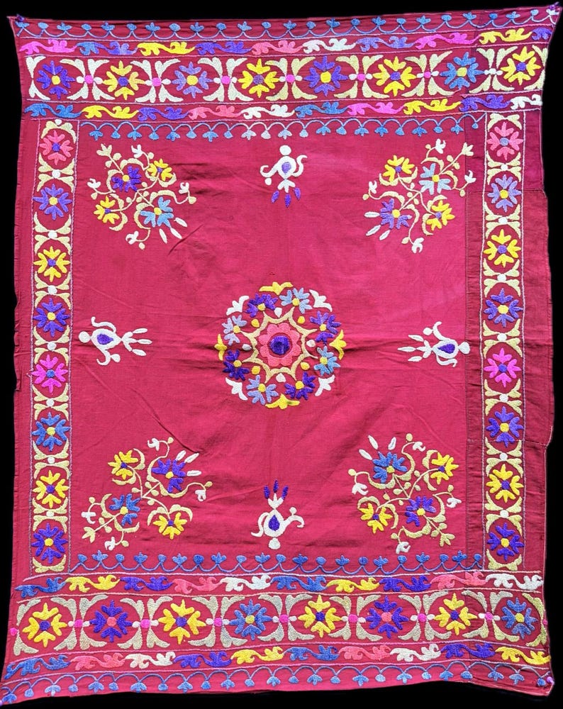 Uzbekistan Lakai Silk Cross Stitched Embroidery Hanging - Shipping İncluded. (27.5'' x 35.5'') İnc. image 2