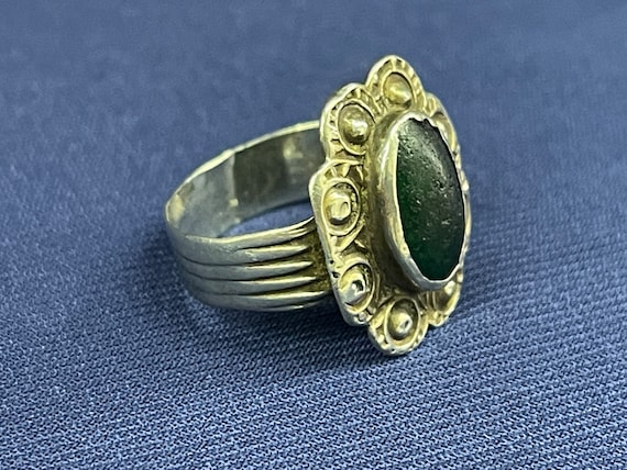 Turkmen Silver Ring with Gemstone & Gilded - Free… - image 1