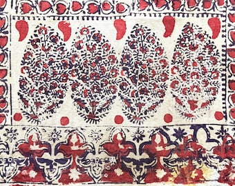 Antique Central Asian Block Printed Cotton Panel - Shipping İncluded. (41'' x 15'') İnc.