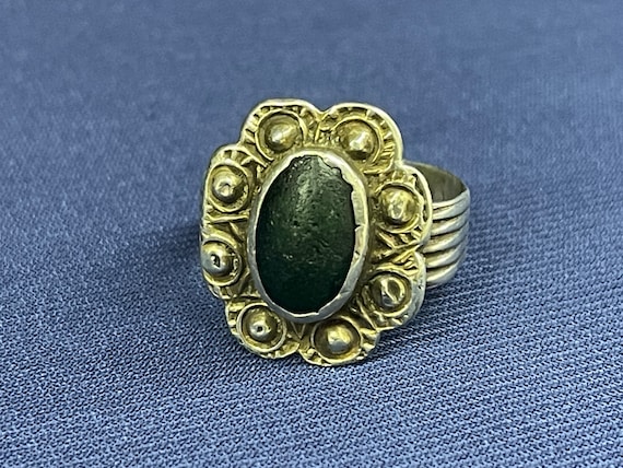 Turkmen Silver Ring with Gemstone & Gilded - Free… - image 2