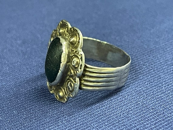 Turkmen Silver Ring with Gemstone & Gilded - Free… - image 3