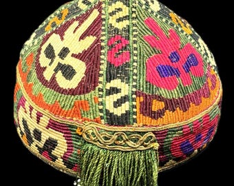 Afghanistan Ersary Tribal Silk Embroidered Skullcap - Shipping İncluded.