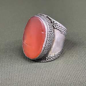 Antique Turkmen Silver Ring with Carnelian - Shipping İncluded.