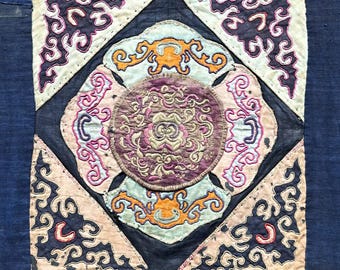 中国アンティーク シルク(？) 刺繍 寿老（寿星）(？) 西王母
