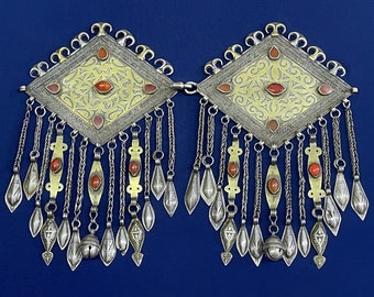 Antique Turkmen - Tekke Tribe Pair of Silver Headpieces - Free Shipping.