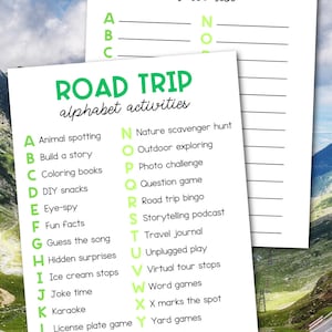 Printable ABC Road Trip Scavenger Hunt. Road Trip Games. Road Trip Book. Printable games. Printables for traveling. Travel book kids. image 1