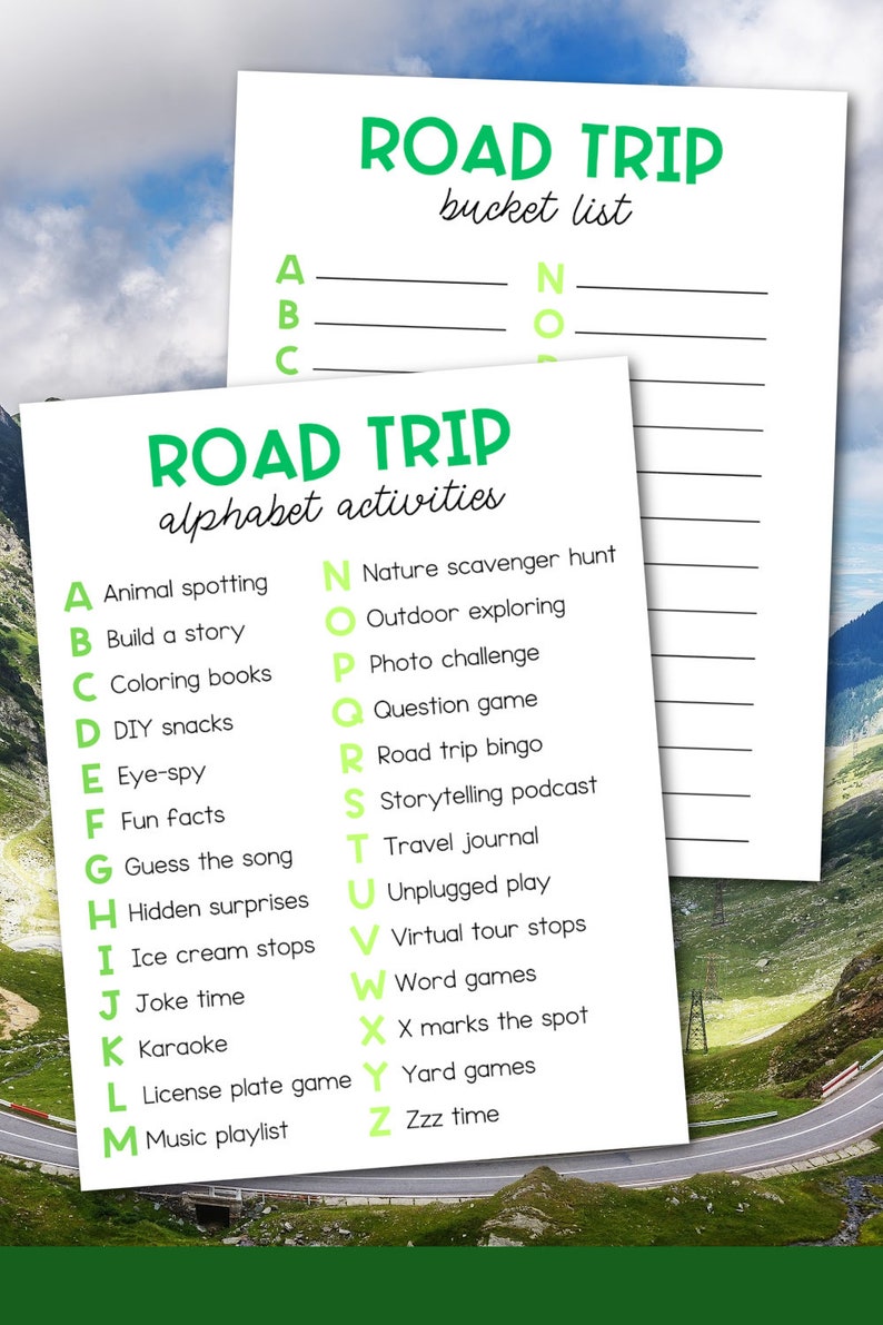 Printable ABC Road Trip Scavenger Hunt. Road Trip Games. Road Trip Book. Printable games. Printables for traveling. Travel book kids. image 1