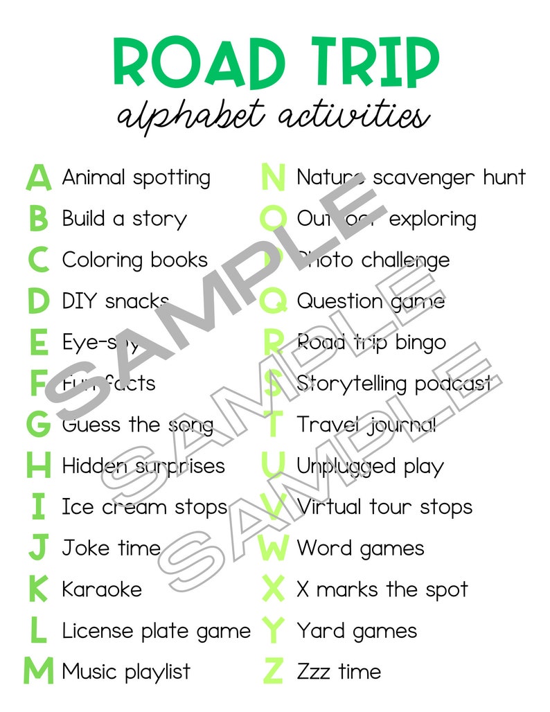 Road trip Alphabet Activities to do in the car