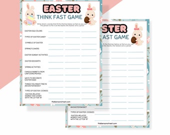 Easter Think Fast Game. Easter games for kids. Easter Printables. Easter Think Quick Game. Family Games for Easter. Easter Printable.