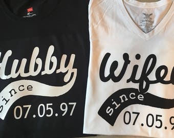 Personalized Hubby and Wifey Shirts: Anniversary Date, Couple Matching Set