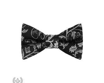 XBNT03 Without G Silver Masonic Design Black Neck Tie 