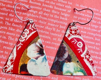 Vintage Tin Earrings, Friendship Inspired, Sterling Silver Hooks