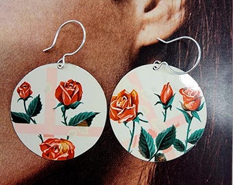 Upcycled Rose Tin Earrings, Sterling Silver, Floral Friendship Jewelry