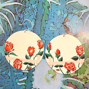 Red, Pink and white vintage tin earrings; upcycled tin earrings; salvaged tea tin; tin earrings; Friendship jewelry - Large style