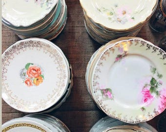 SHOP FAVORITE. Sets of 4- Mismatched Vintage China Set – Floral Plates, Tea Party Decor