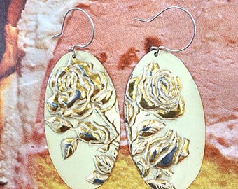 Upcycled Rose Tin Earrings – Sterling Silver, Friendship Jewelry
