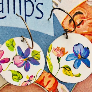Mother’s Day Vintage Tin earrings | Rounds Flower earrings made wi Th  Repurposed  tin |  Floral earrings | Spring jewelry