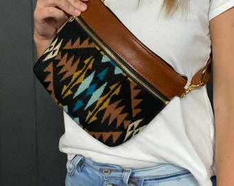 Fanny Pack made with Pendleton wool, Festival Fanny Pack, Cute Fanny Pack, Hip Bag, Leather Fanny Pack, Convertible bag, Pendleton Wool Bag