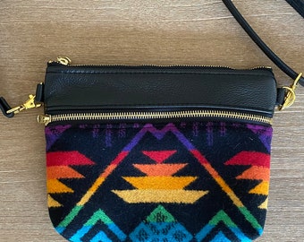 Fanny Pack made with Pendleton wool, Festival Fanny Pack, Cute Fanny Pack, Hip Bag, Leather Fanny Pack, Convertible bag, Pendleton Wool Bag