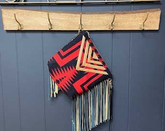 Portland Wool and Leather  Cross body, Leather Fringe Crossbody Purse, Crossbody Bag, Leather Crossbody, Messenger Bag, Pendleton Wool