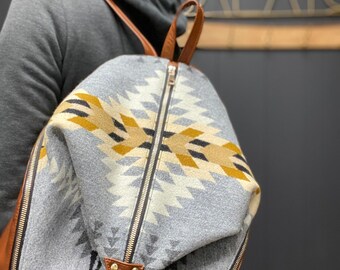 Wool and Leather Backpack, Leather Backpack, Leather Purse Backpack, Pendleton wool Purse
