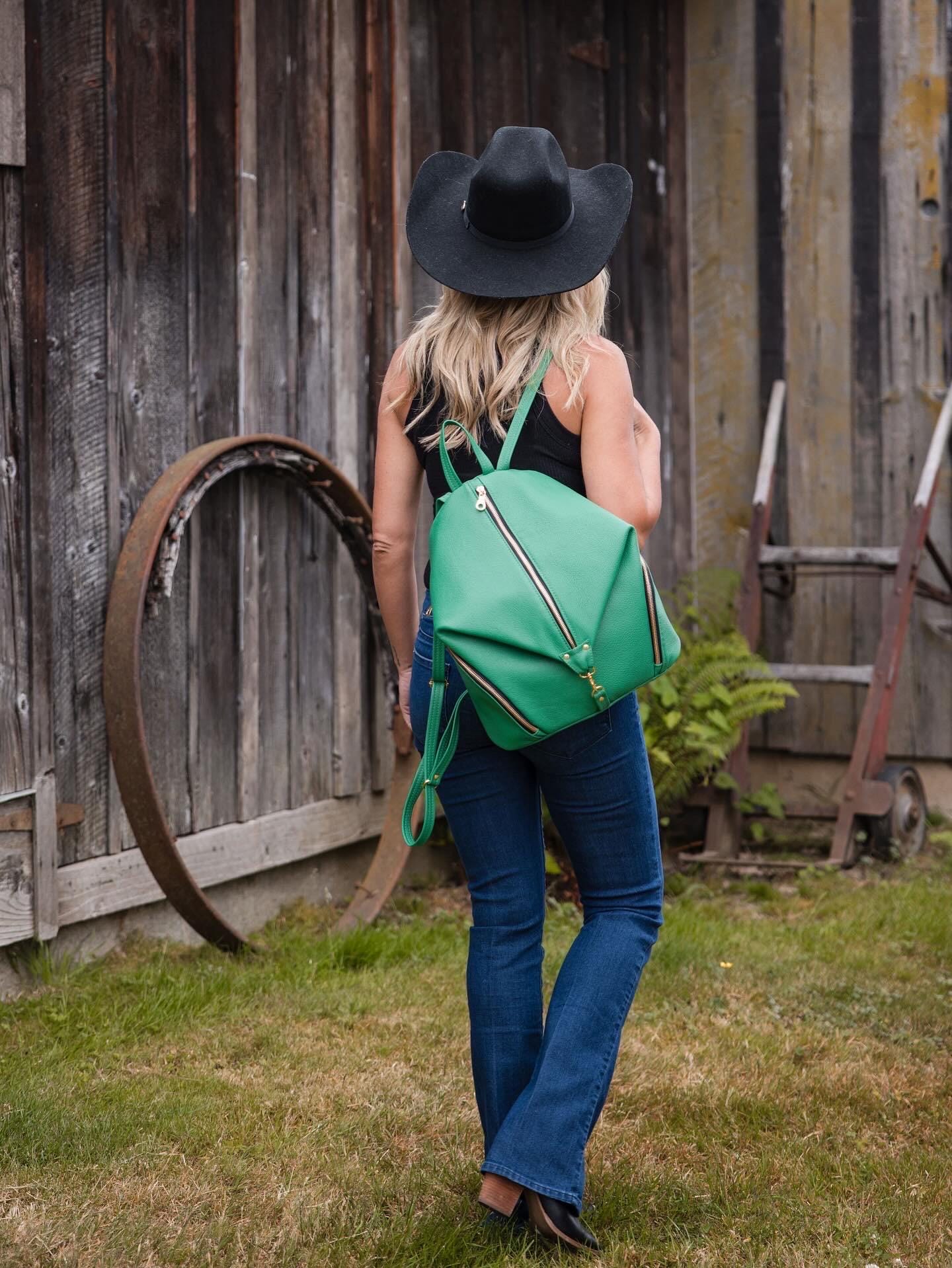 Leather Backpack Purse, Kelly Green Leather - Etsy display picture 3